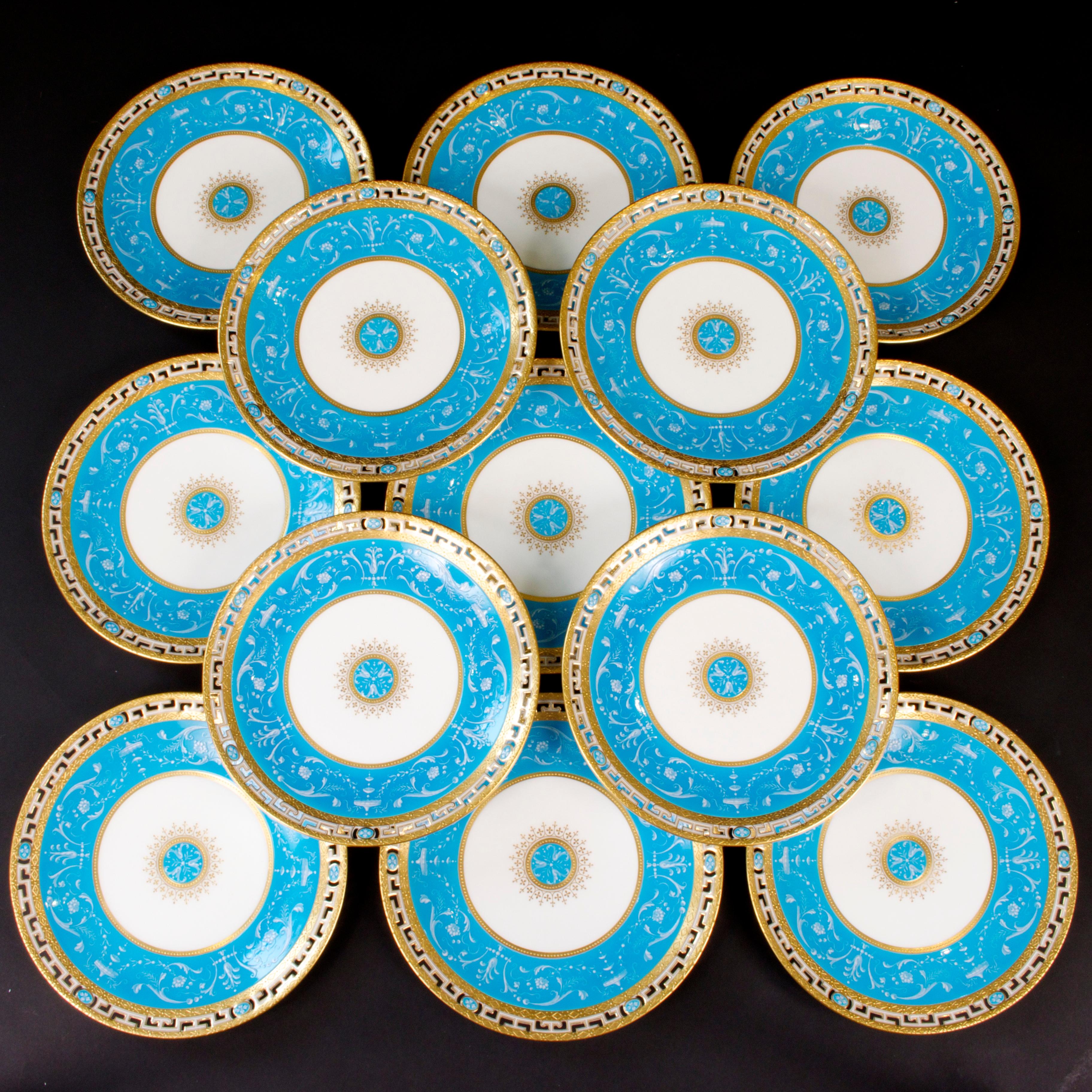 13 Antique Minton Bleu Celeste Plates In Excellent Condition For Sale In New York, NY