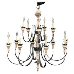 13 Arm Large Scale Wood And Iron Chandelier