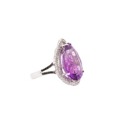 Sunita Nahata Amethyst 13.00ct. Fancy Ring in 14K White Gold with Diamond.