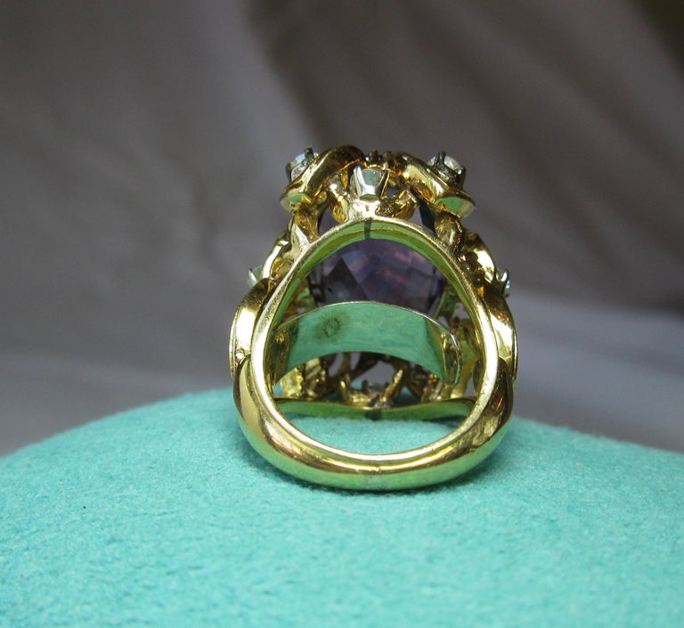 13 Carat Amethyst Diamond Cocktail Ring 18 Karat Gold Retro Hollywood Regency at 1stDibs