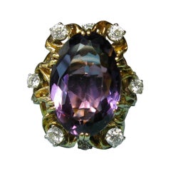 13 Carat Amethyst Diamond Cocktail Ring 18 Karat Gold Retro Hollywood Regency