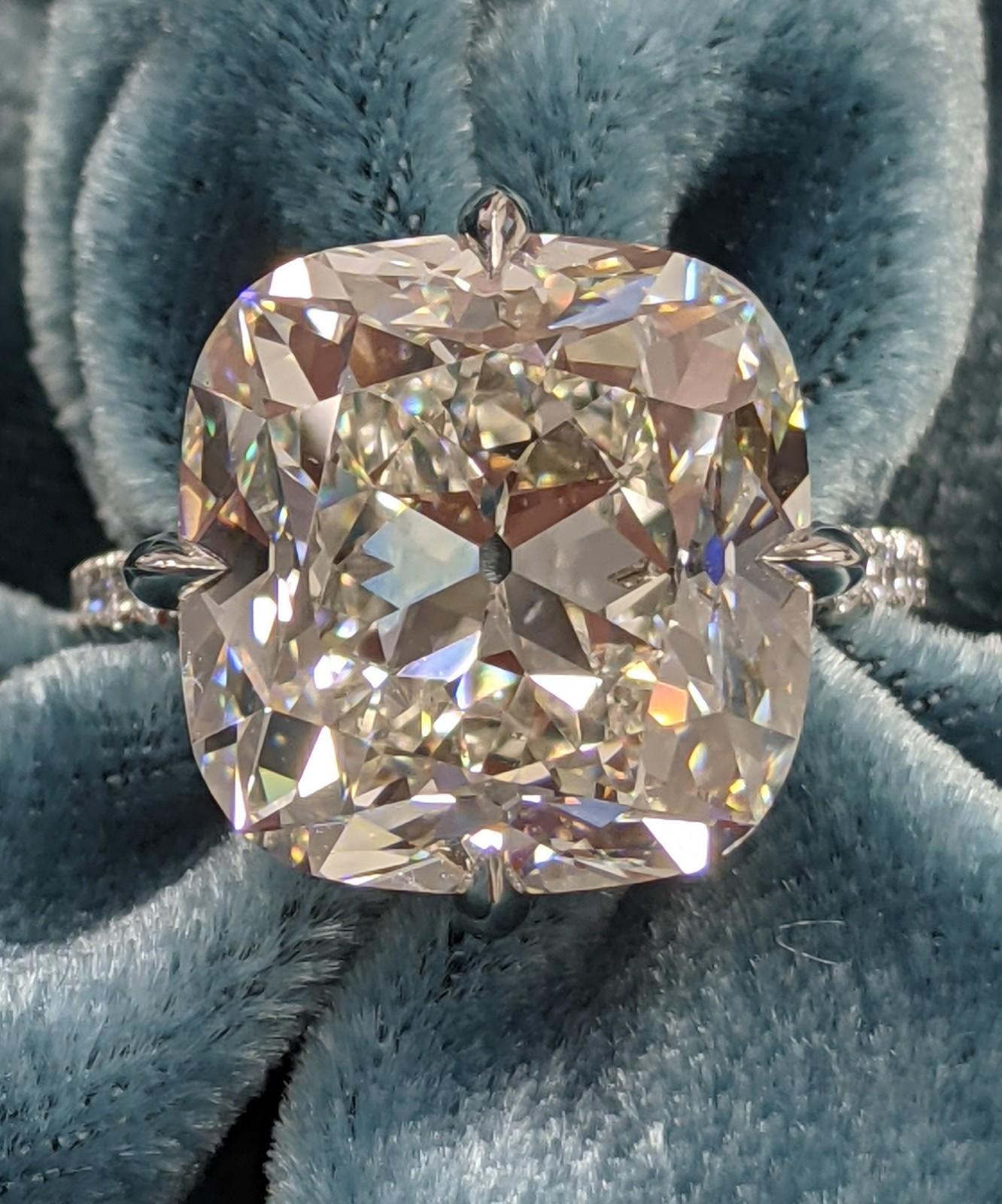 Women's or Men's 13 Carat GIA Certified Antique Cut Cushion Diamond Ring in Platinum