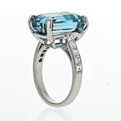 13 Carat Aquamarine and Diamond Ring in Platinum