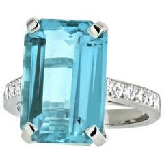 13 Carat Aquamarine and Diamond Ring in Platinum