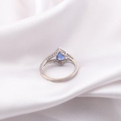 1.31 Ct Luxury Pear Blue Sapphire 0.36 Ct Diamond Ring in Solid 18K Gold Jewelry
