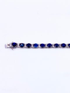13 Carat Blue Sapphire 1 Carat Diamond 18 Karat White Gold Tennis Bracelet