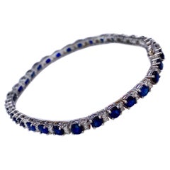 13 Carat Blue Sapphire 1 Carat Diamond 18 Karat White Gold Tennis Bracelet