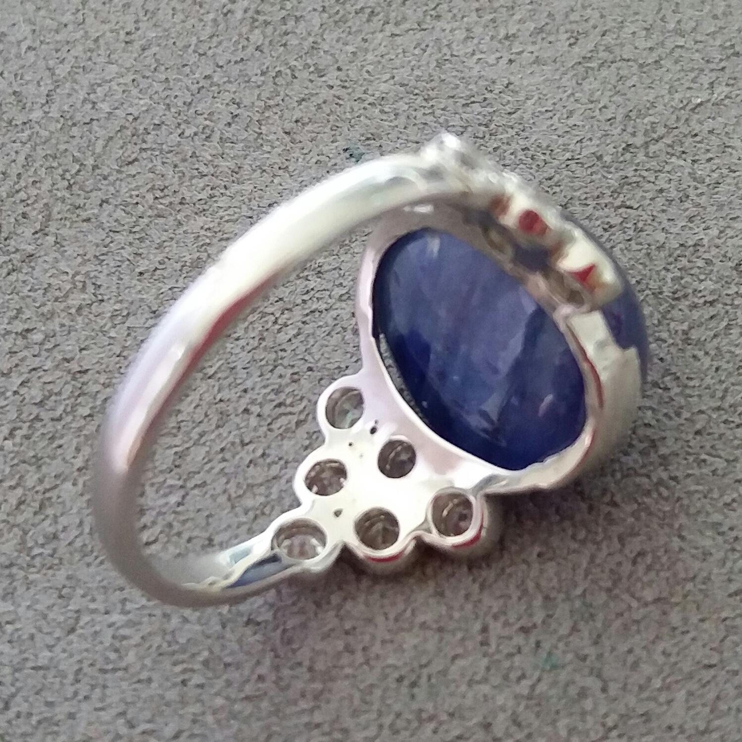 Oval Cut 13 Carat Blue Sapphire Oval Cabochon Gold Full Cut Round Diamonds Cocktail Ring For Sale