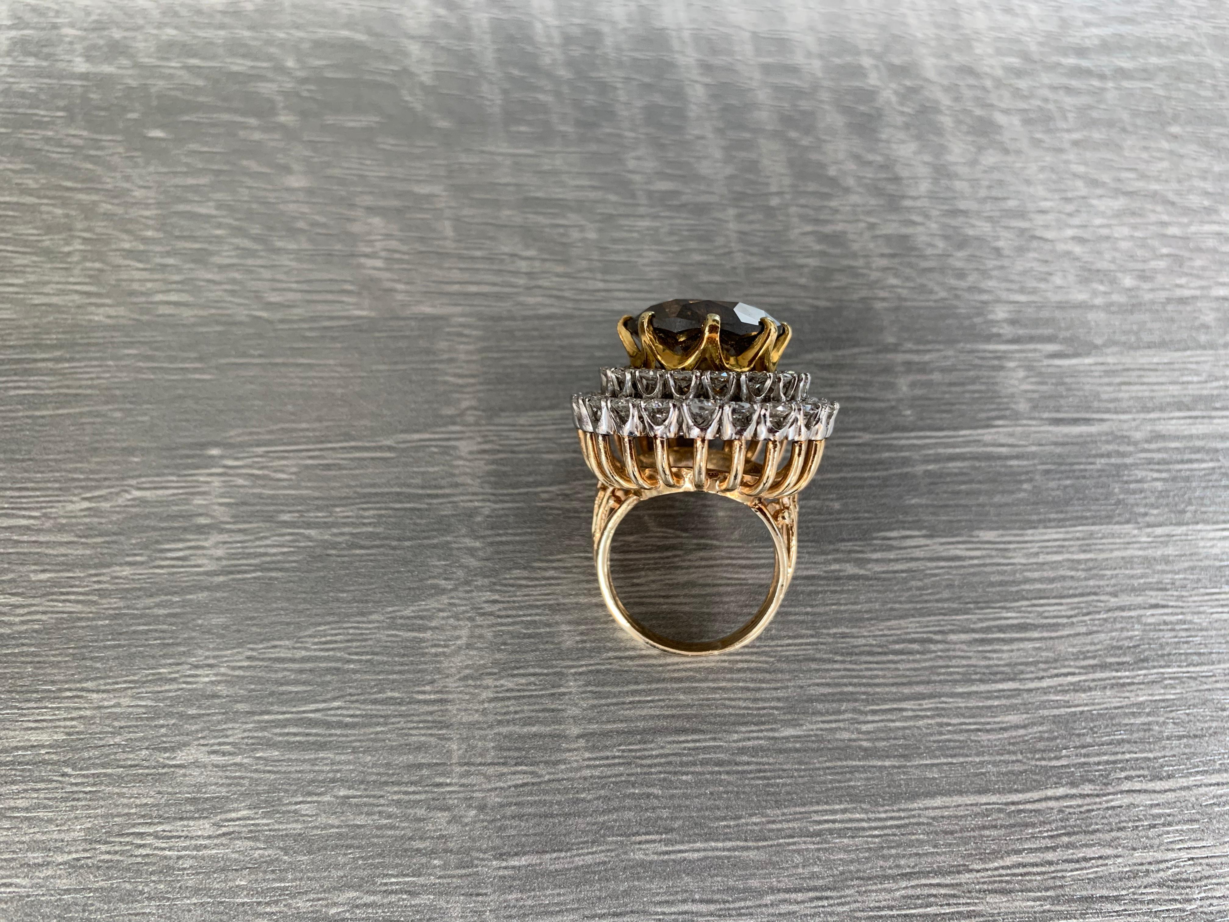 Round Cut 13 Carat Champagne Diamond Cocktail Ring For Sale