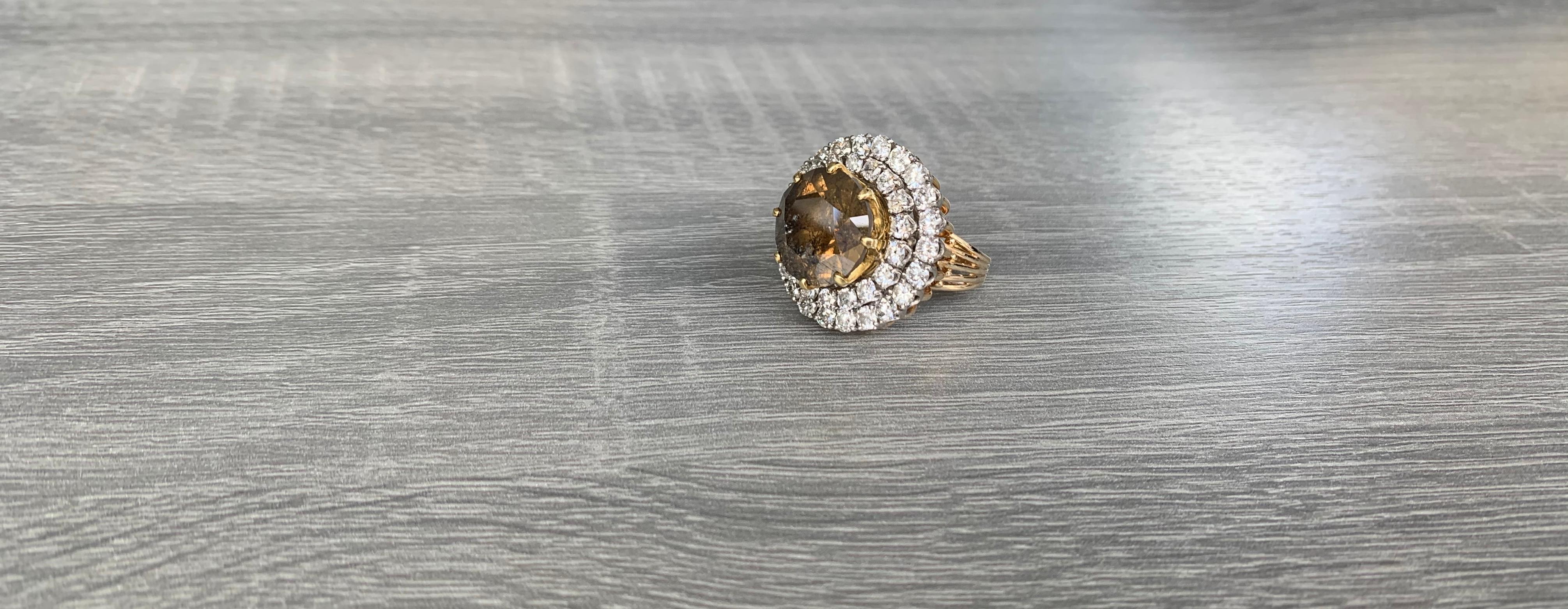 13 Carat Champagne Diamond Cocktail Ring In Excellent Condition For Sale In New York, NY