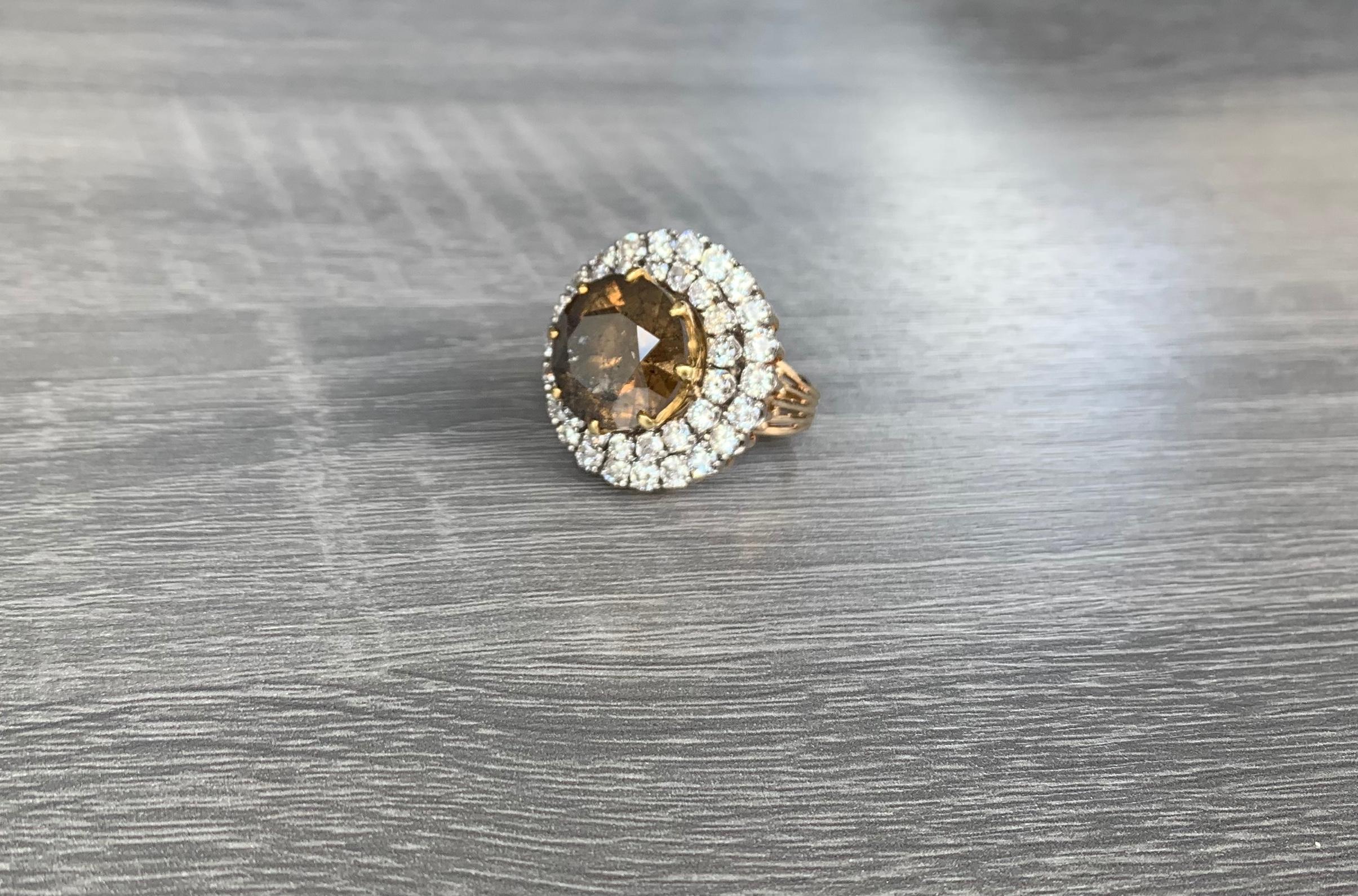 Women's or Men's 13 Carat Champagne Diamond Cocktail Ring For Sale