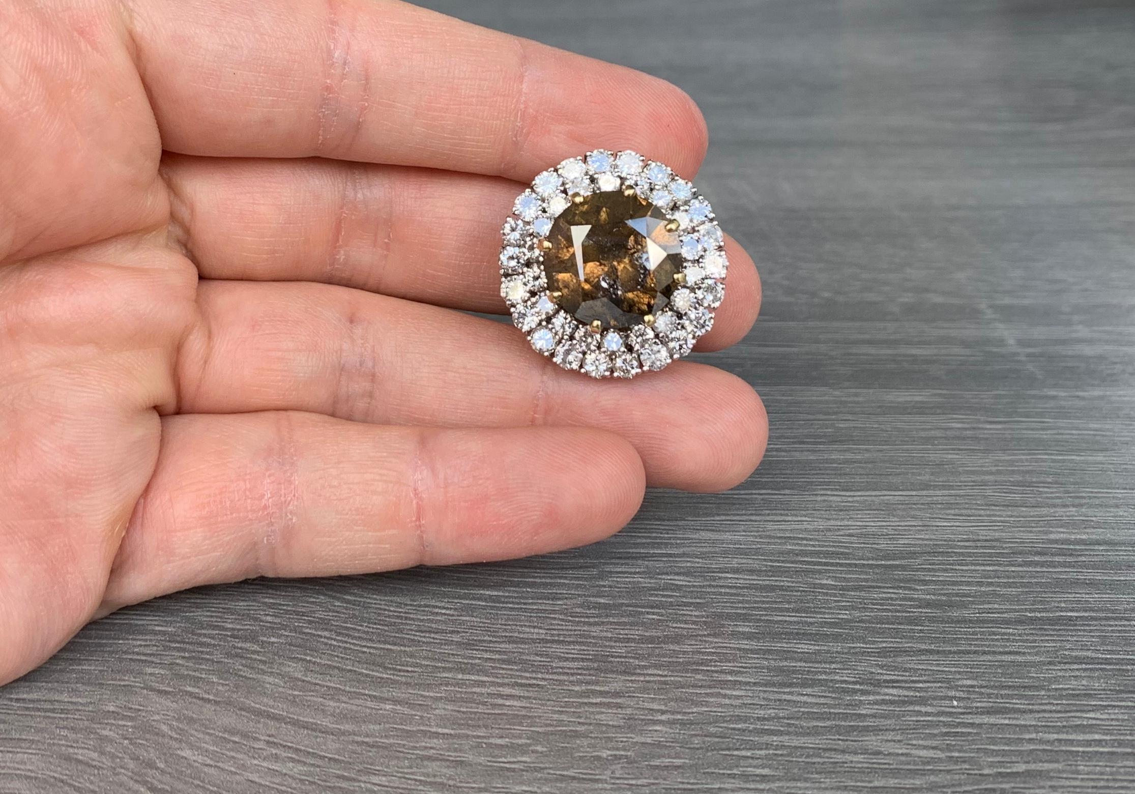 13 Carat Champagne Diamond Cocktail Ring For Sale 1