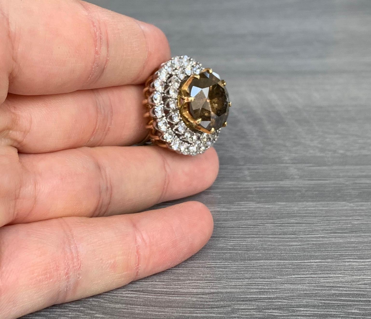 13 Carat Champagne Diamond Cocktail Ring For Sale 2