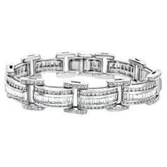 13 Carat Channel Set Baguette & Round Diamond 18k White Gold Unisex Bracelet