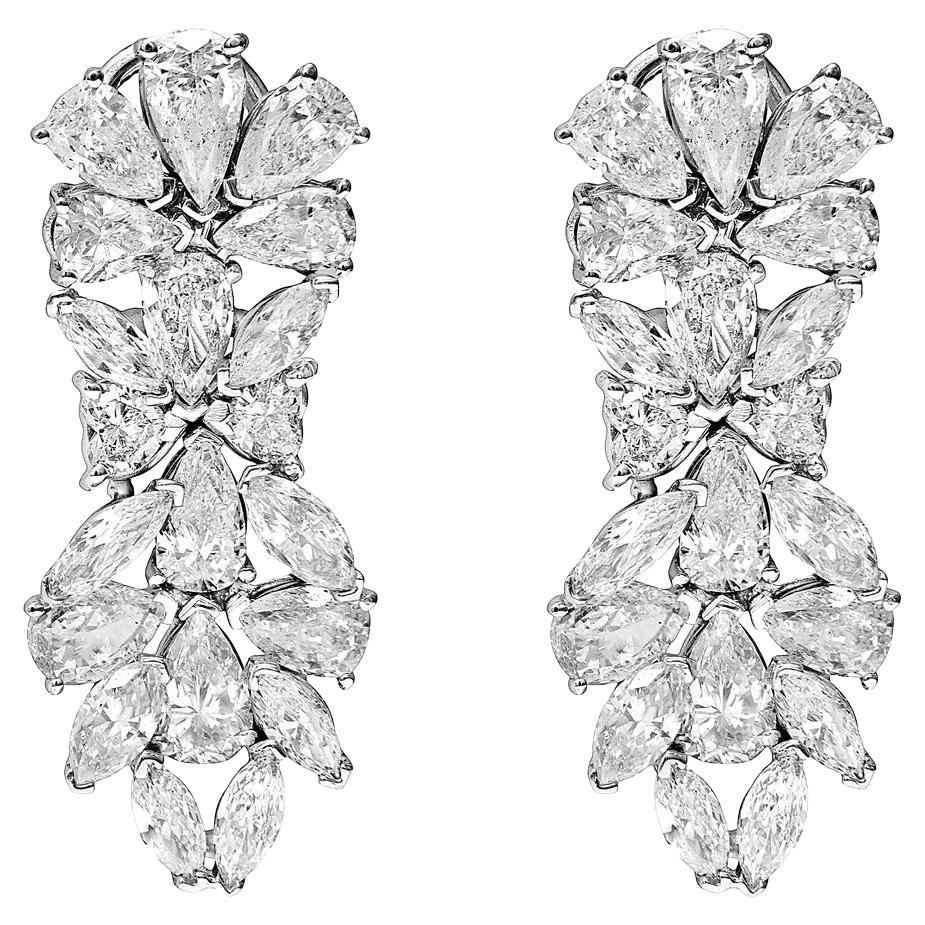 13 Carat Combined Mixed Shape Diamond Drop Earrings Certified For Sale