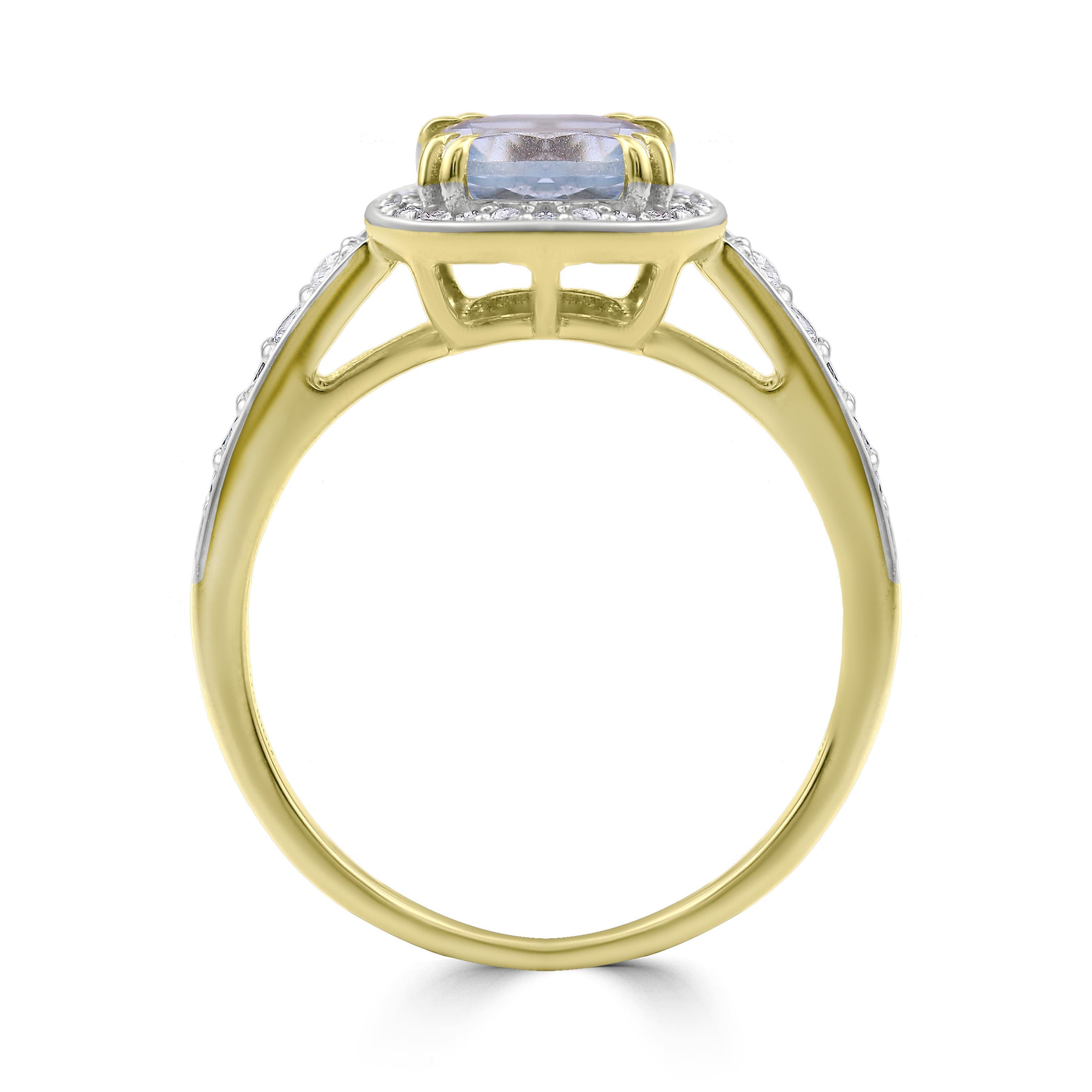 Gemistry 1.3 Carat Cushion Aquamarine Halo Solitaire Diamond Ring in 14K Gold 4