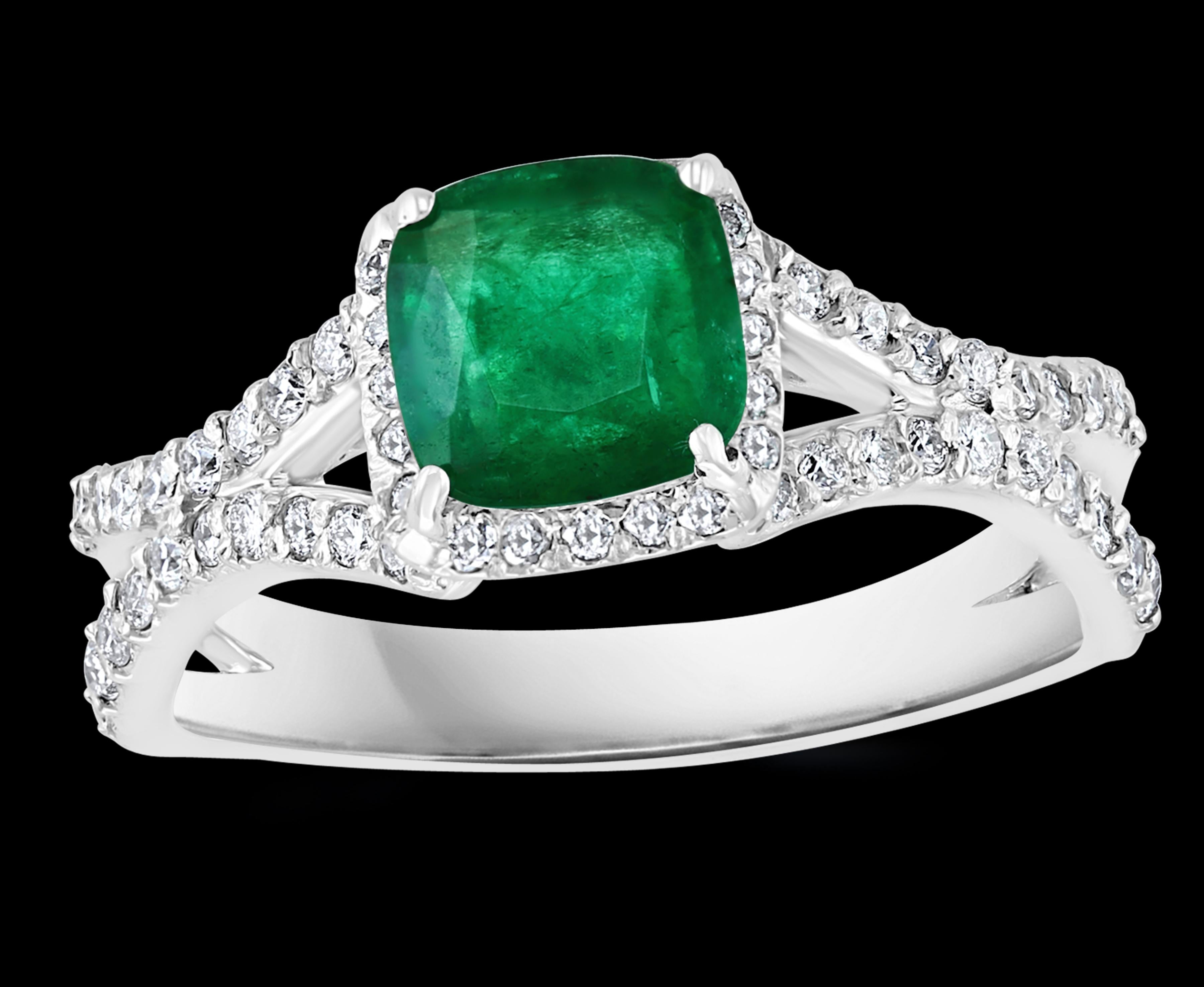 
1.3 Carat Cushion Cut Emerald & 1.2 Carat Diamond Ring 14 Karat White Gold 
Emeralds are very precious , Very Difficult to find and getting more more difficult to find.
A classic, Cocktail ring 
 Emerald measurements 7 X 7 , Approximately 1.3