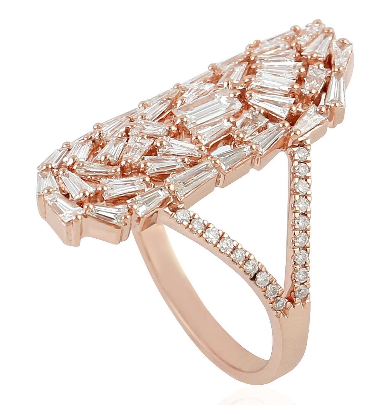 1,3 Karat Diamant 18 Karat Gold Einfacher Baguette-Ring (Baguetteschliff) im Angebot