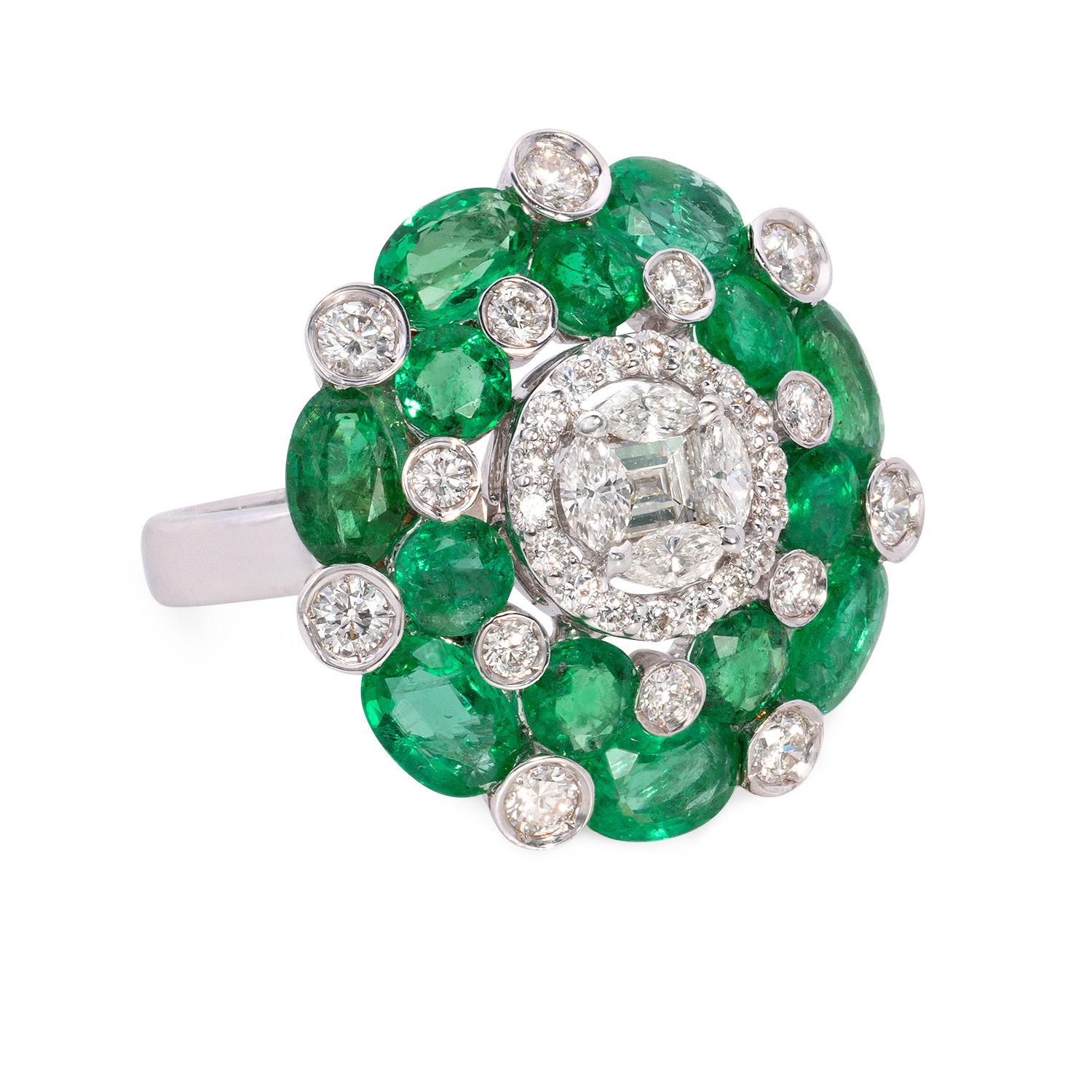 Emerald Cut 1.3 Carat Diamond and 7.00 Carat Emerald Ring For Sale