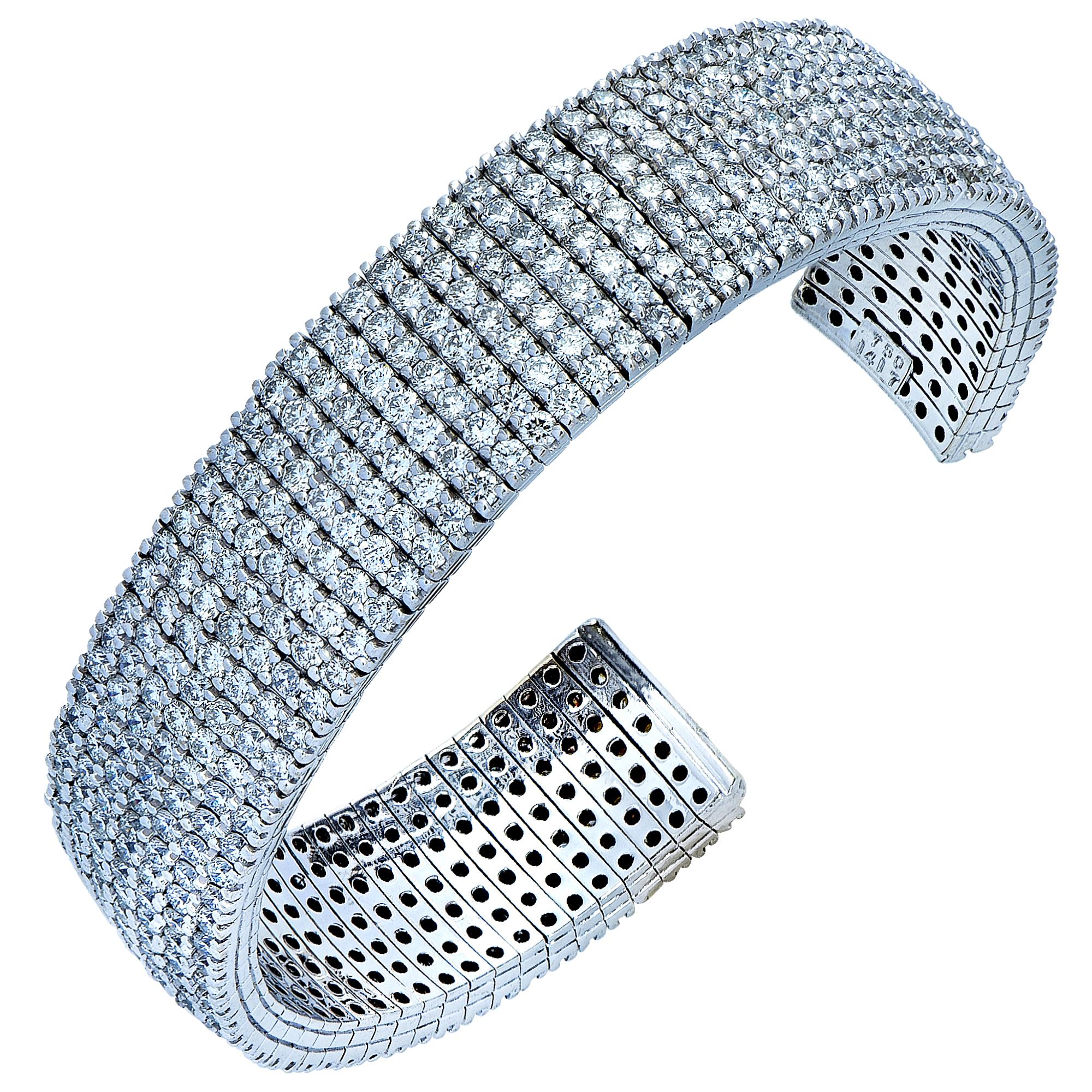 Round Cut 13 Carat Diamond Cuff Bracelet