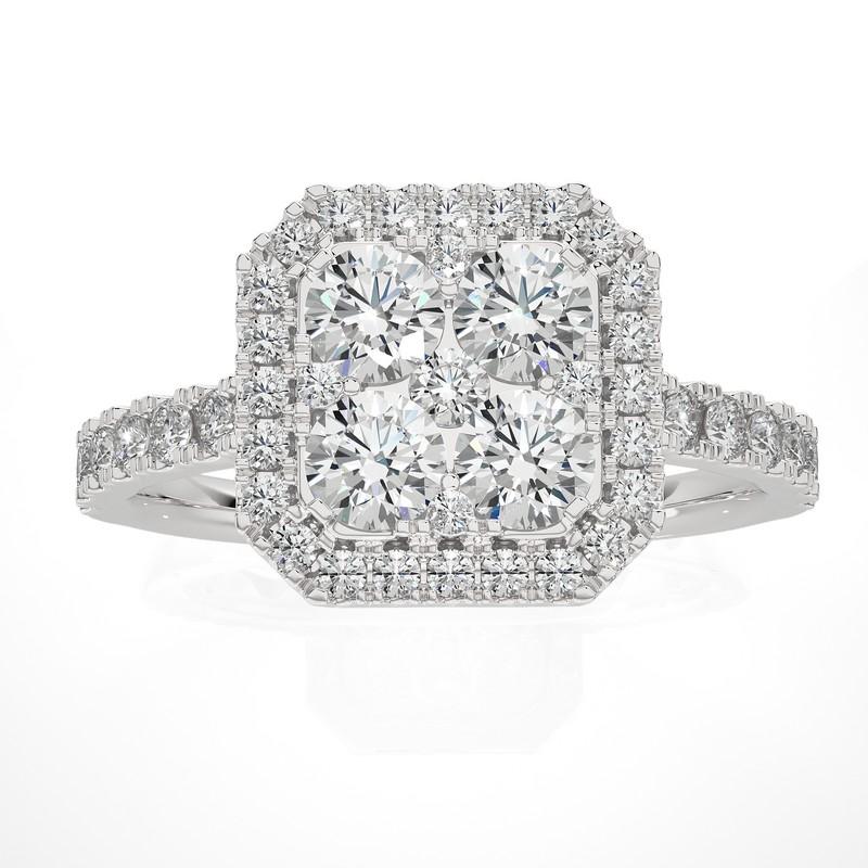 Modern 1.3 Carat Diamond Moonlight Cushion Cluster Ring in 14K White Gold For Sale