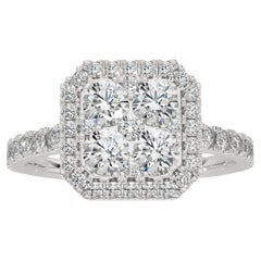 Bague grappe coussin Moonlight en or blanc 14 carats et diamants 1,3 carat