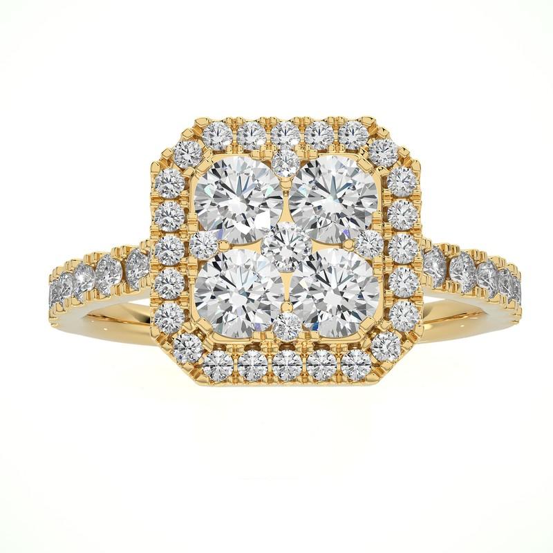1.3 Carat Diamond Moonlight Cushion Cluster Ring in 14K Yellow Gold For Sale