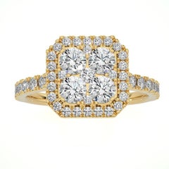 1.3 Carat Diamond Moonlight Cushion Cluster Ring in 14K Yellow Gold