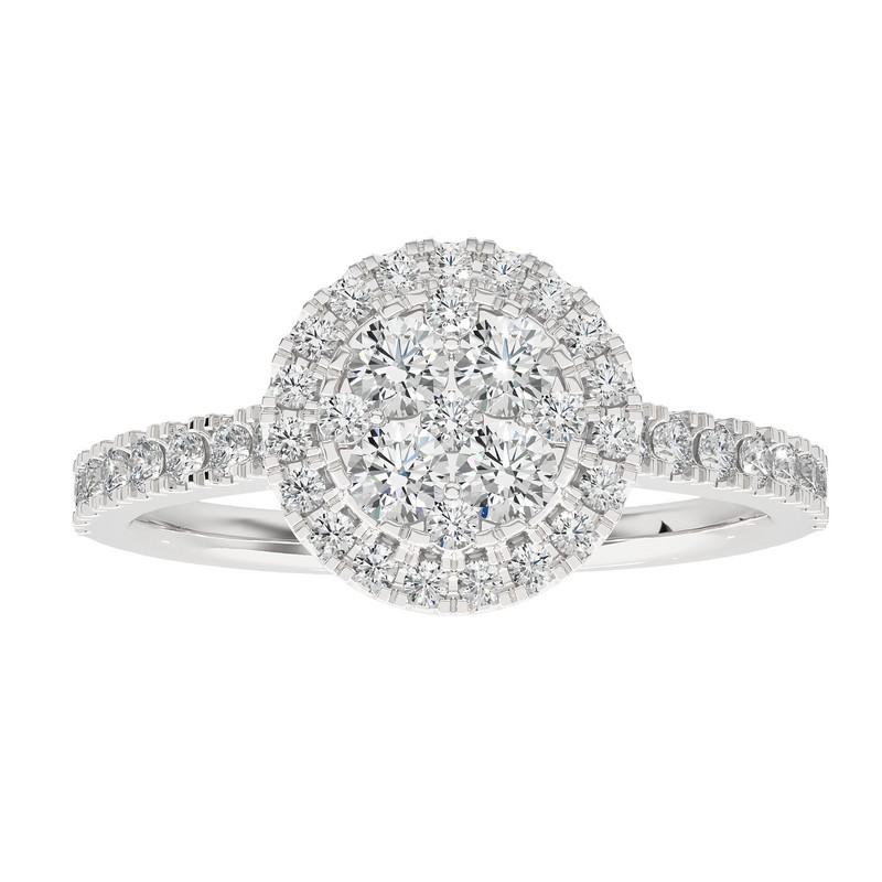 1.3 Karat Diamant Moonlight Runder Cluster-Ring aus 14K Weißgold (Moderne) im Angebot