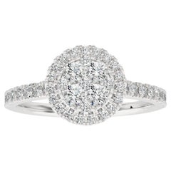 Bague grappe ronde Moonlight en or blanc 14 carats avec diamants de 1,3 carat