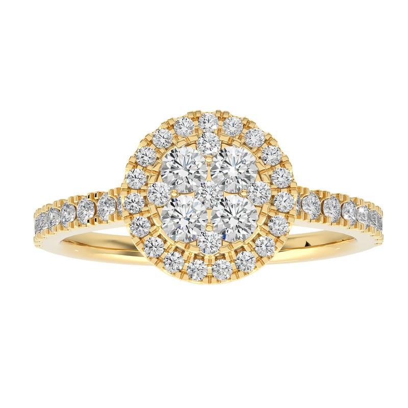 Modern 1.3 Carat Diamond Moonlight Round Cluster Ring in 14K Yellow Gold For Sale
