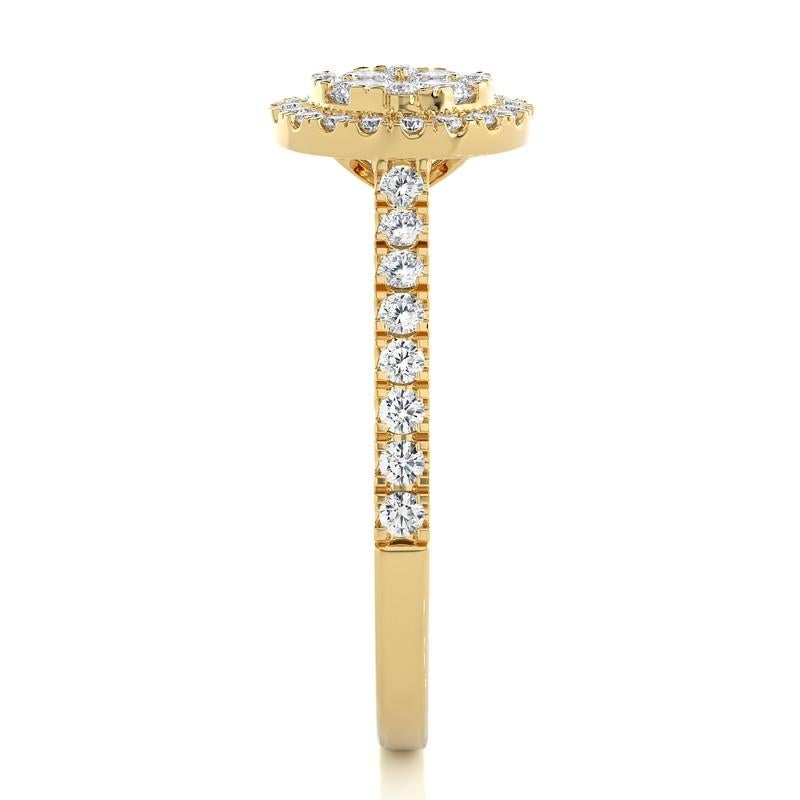 Taille ronde Bague grappe ronde Moonlight en or jaune 14 carats avec diamants de 1,3 carat en vente
