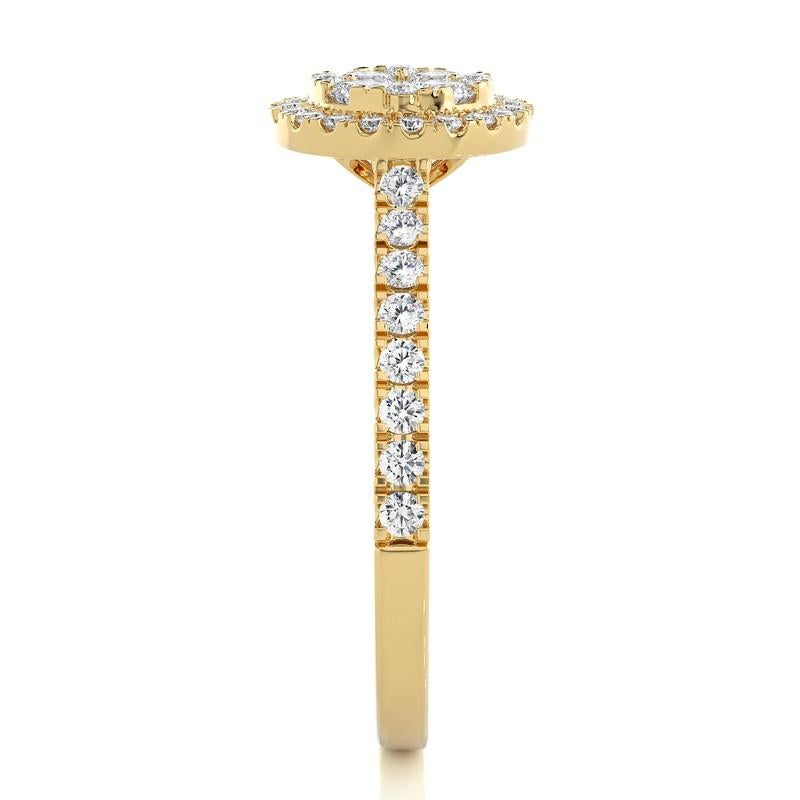 Round Cut 1.3 Carat Diamond Moonlight Round Cluster Ring in 14K Yellow Gold For Sale