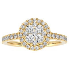 Bague grappe ronde Moonlight en or jaune 14 carats avec diamants de 1,3 carat