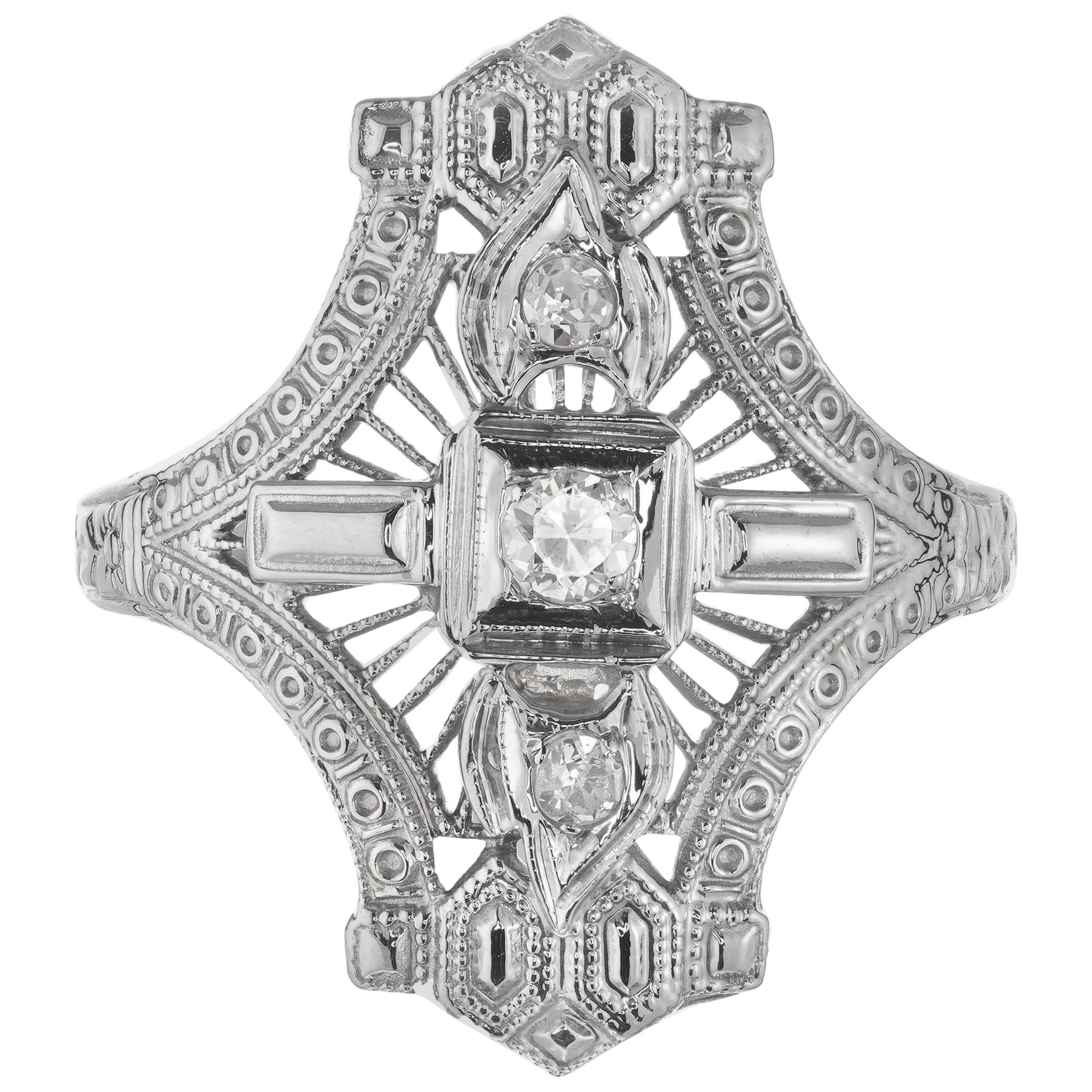 .13 Carat Diamond White Gold Open Work Art Deco Ring For Sale