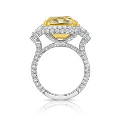 13 Carat Fancy Intense Yellow Elongated Cushion Diamond  Ring