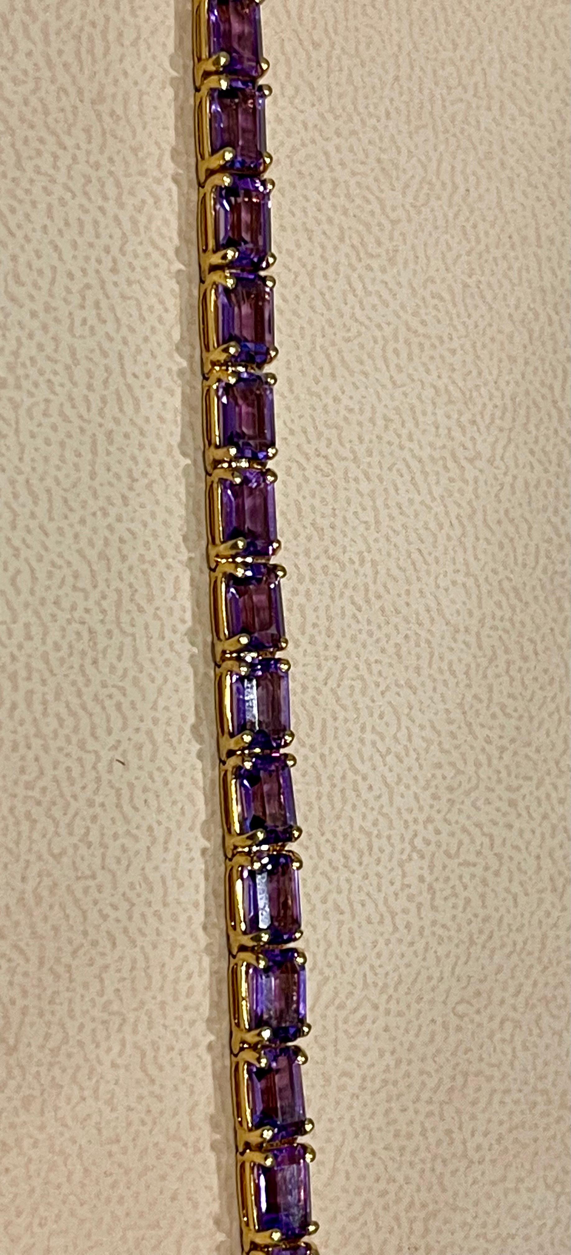 13 Carat Genuine Natural Amethyst Tennis Bracelet 14 Karat Yellow Gold For Sale 7