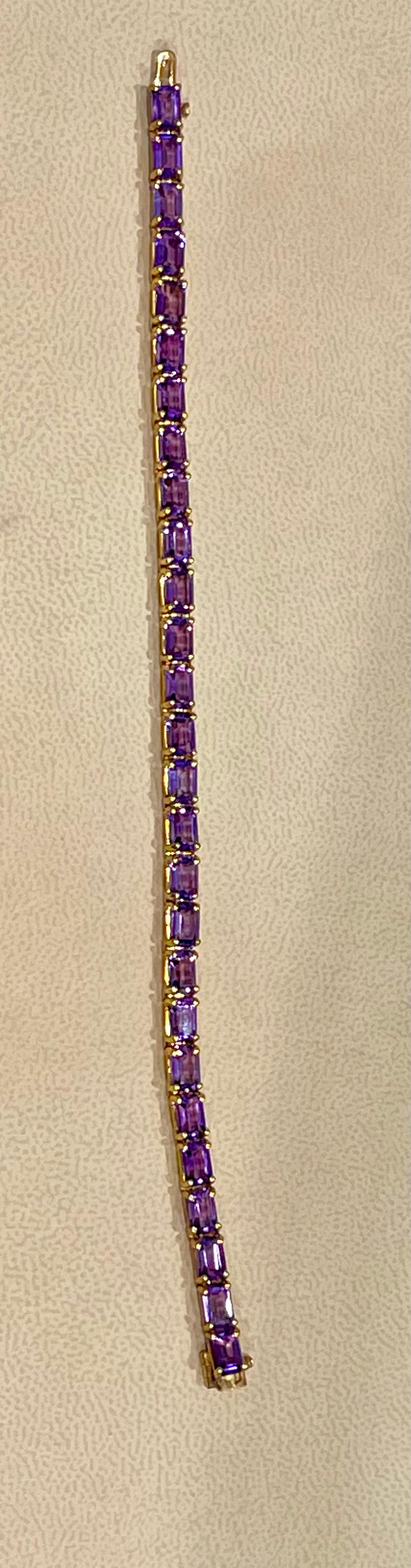 Women's 13 Carat Genuine Natural Amethyst Tennis Bracelet 14 Karat Yellow Gold For Sale