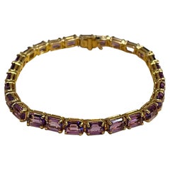 13 Carat Genuine Natural Amethyst Tennis Bracelet 14 Karat Yellow Gold