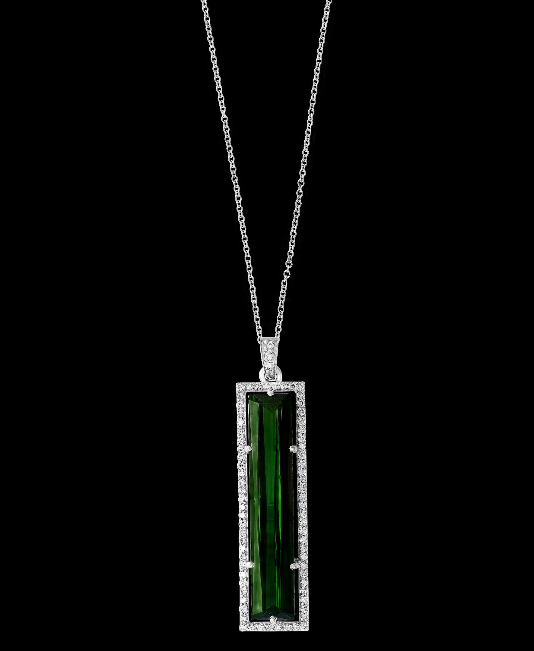 13 Carat Green Tourmaline and 1.6 Carat Diamond Pendant / Necklace 18 Karat Gold 1