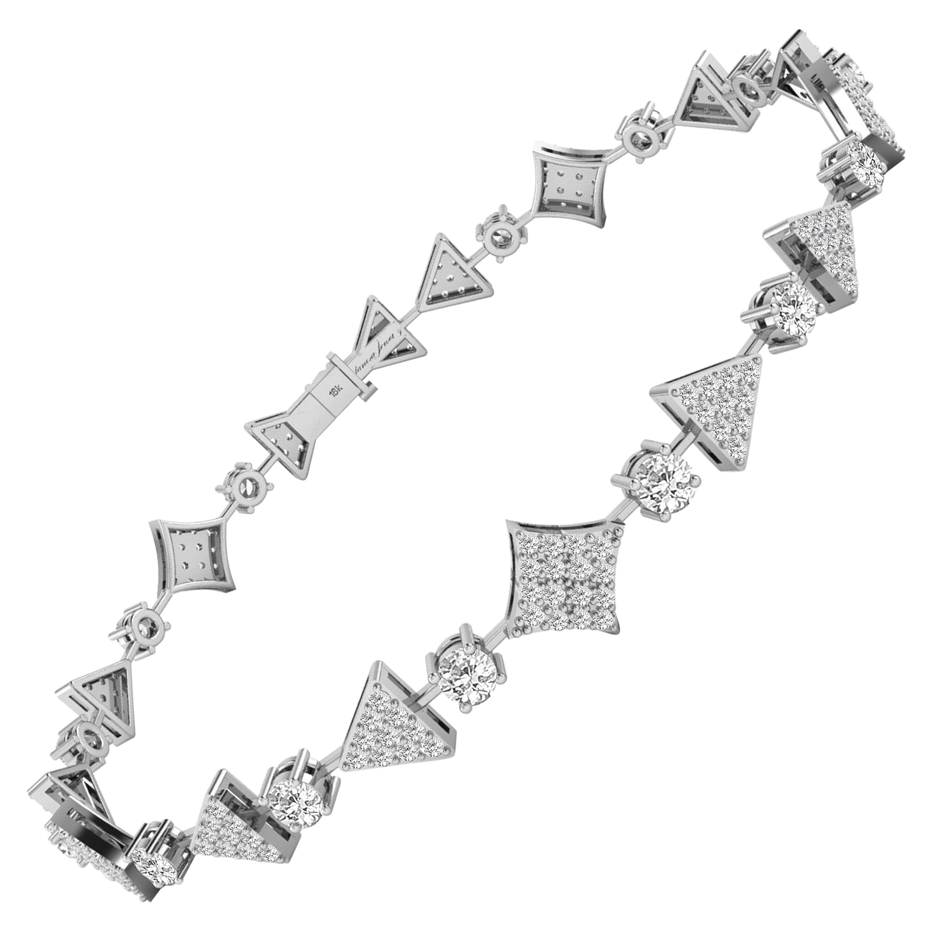 1.3 Carat GVS Diamond Squares and Triangles Tennis Bracelet 18 Karat White Gold For Sale