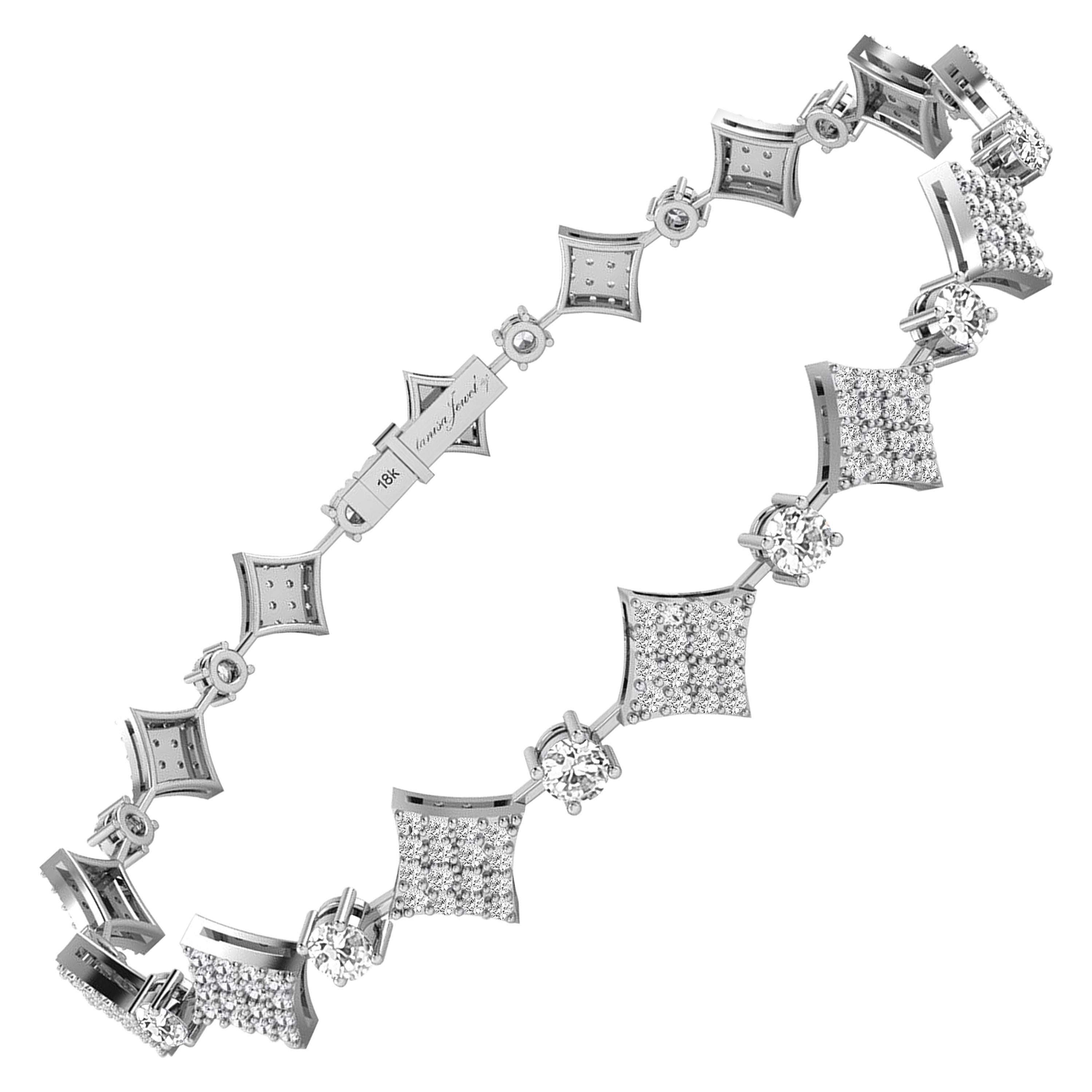 Bracelet tennis en or blanc 18 carats avec diamants carrés GVS de 1,3 carat