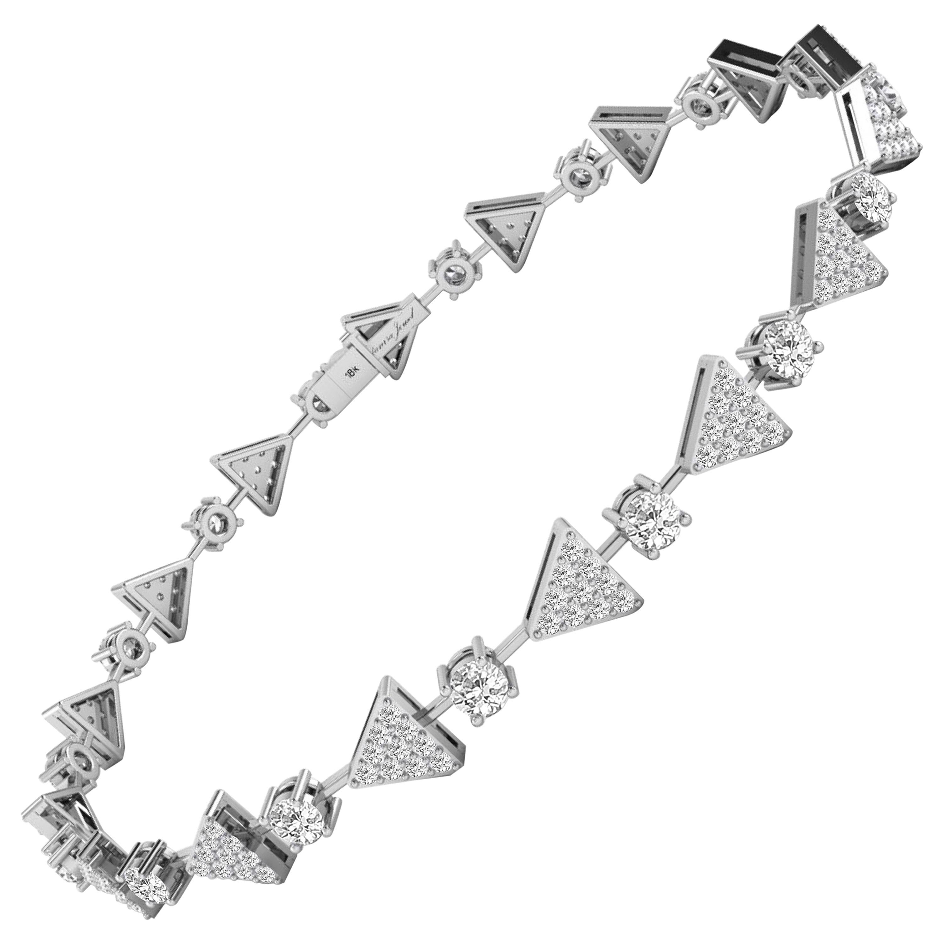 Bracelet tennis triangulaire en or blanc 18 carats avec diamants GVS de 1,3 carat