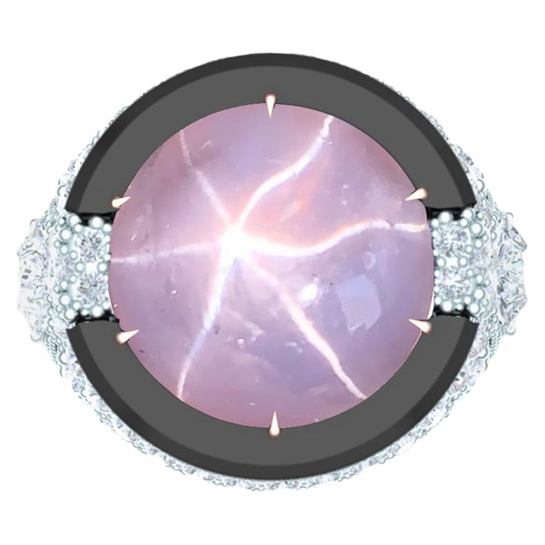13 Carat Lavender Star Sapphire and Diamond Onyx Ring