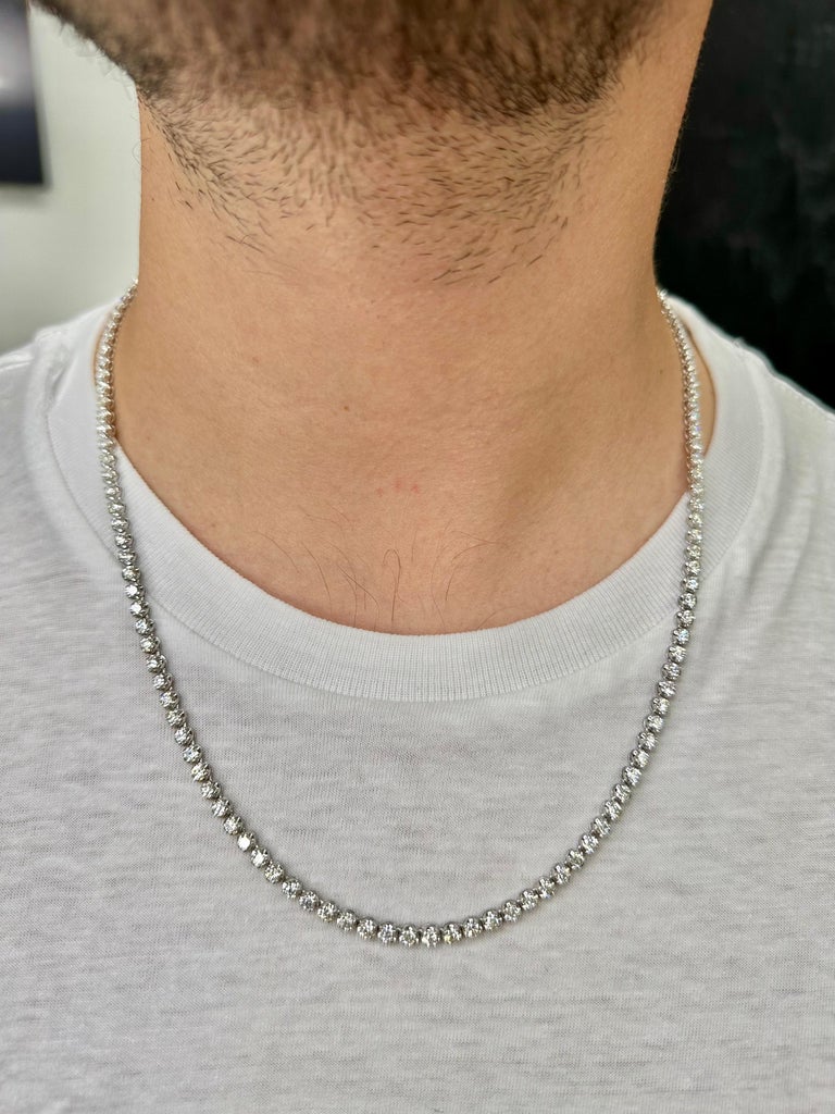 13 Carat Men's Diamond Tennis Necklace Chain 14k White Gold For Sale at — free download