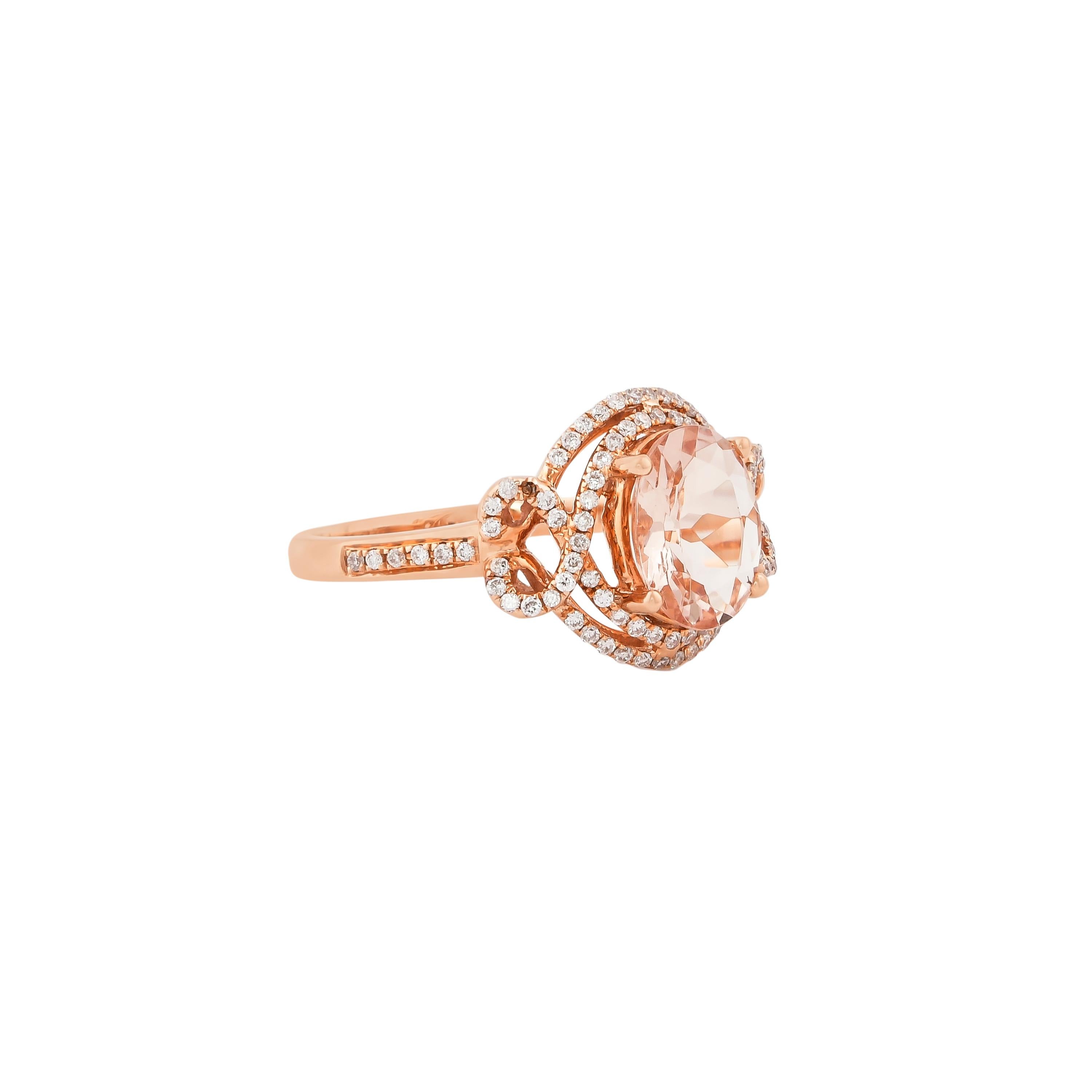 This collection features an array of magnificent morganites! Accented with diamonds these rings are made in rose gold and present a classic yet elegant look. 

Classic morganite ring in 18K rose gold with diamonds. 

Morganite: 1.363 carat oval
