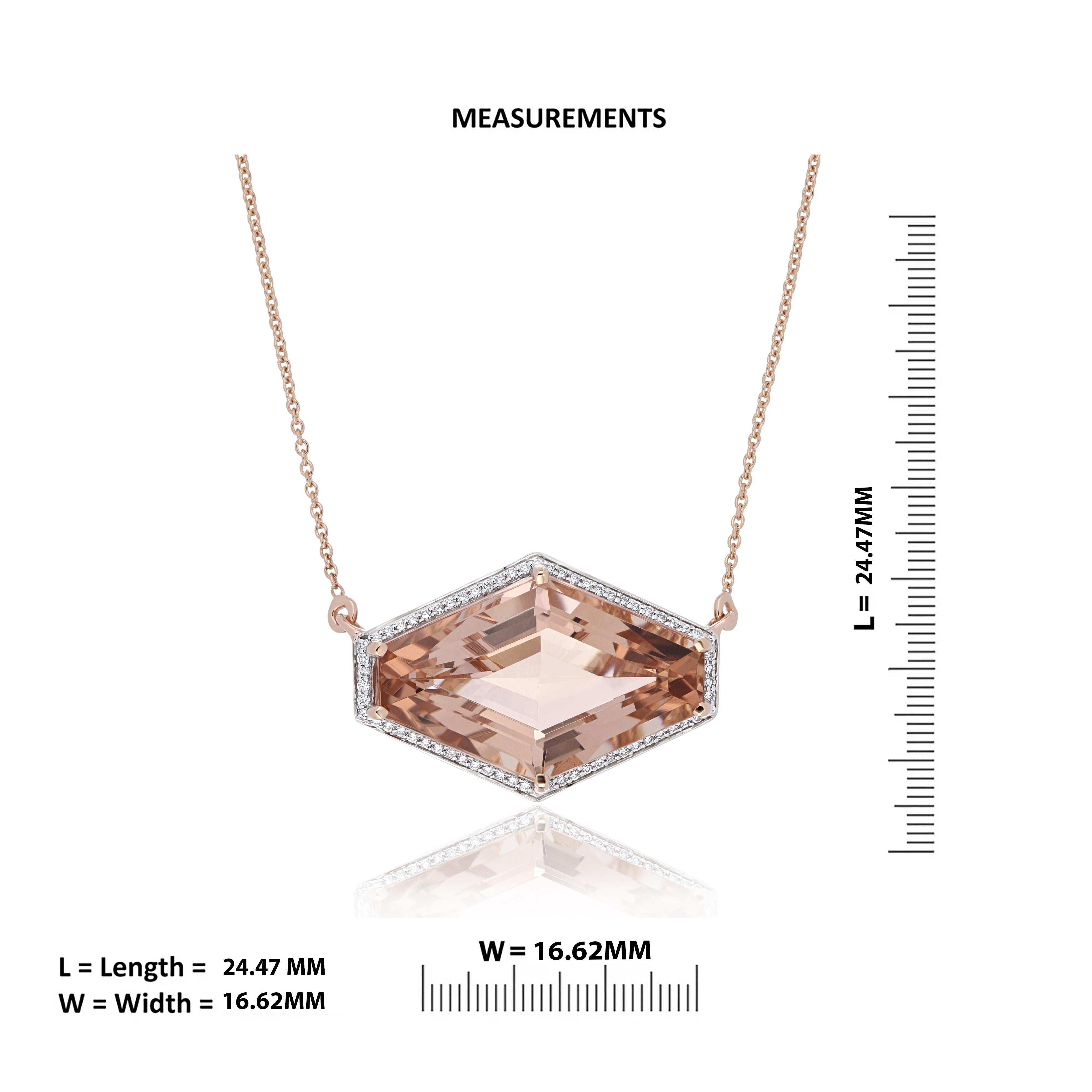 13 Carat Morganite and Diamond Studded Pendant in 14 Karat Rose Gold In New Condition For Sale In JAIPUR, IN