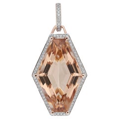 13 Carat Morganite Pendant with Diamonds in 14 Karat Rose Gold