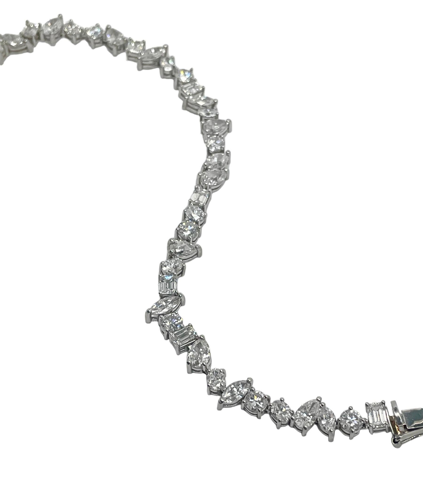 Round Cut 13 Carat Multi Shape Diamond Tennis Bracelet For Sale