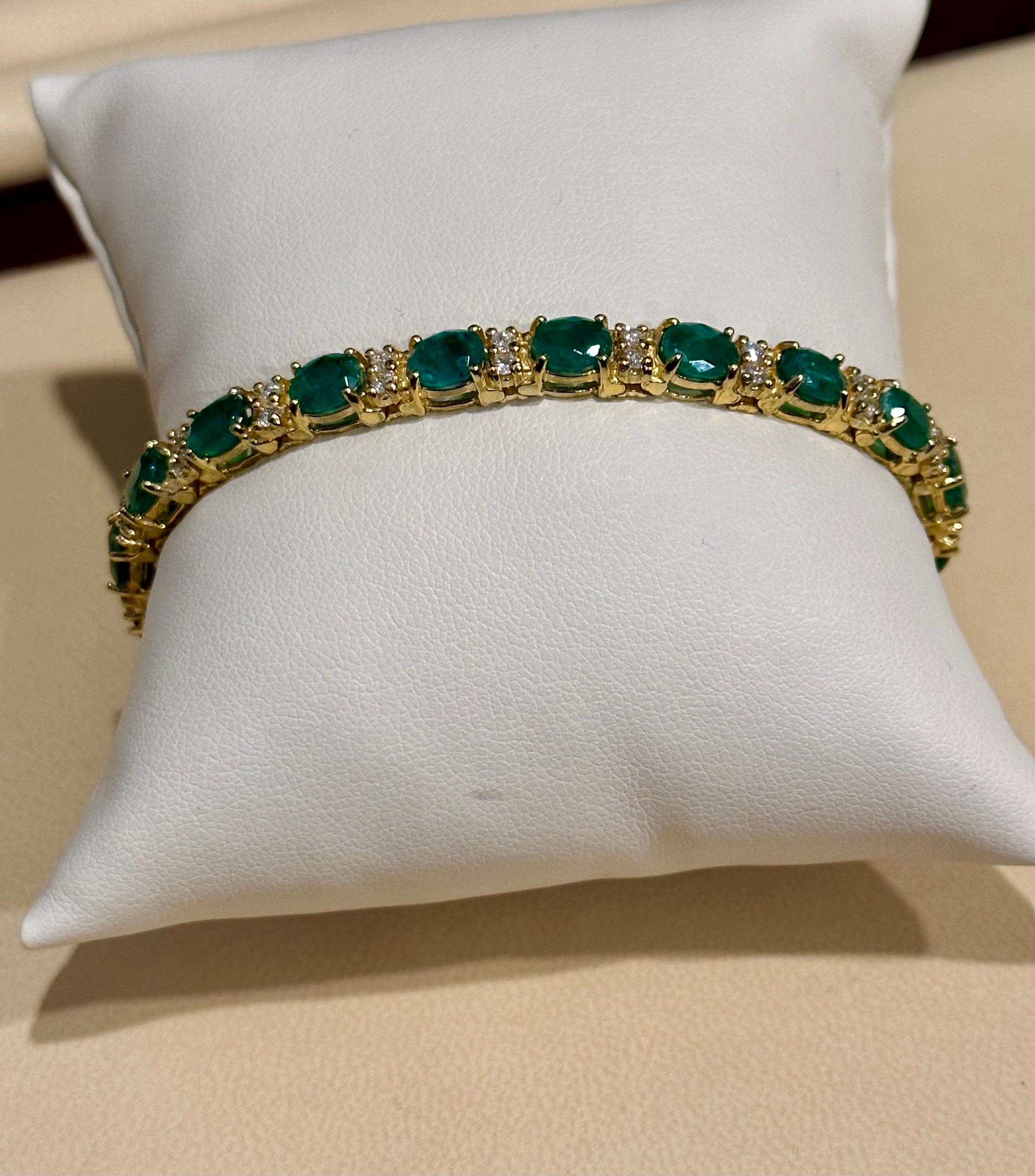 13 Carat Natural Emerald & Diamond Cocktail Tennis Bracelet 14 Karat Yellow Gold 7